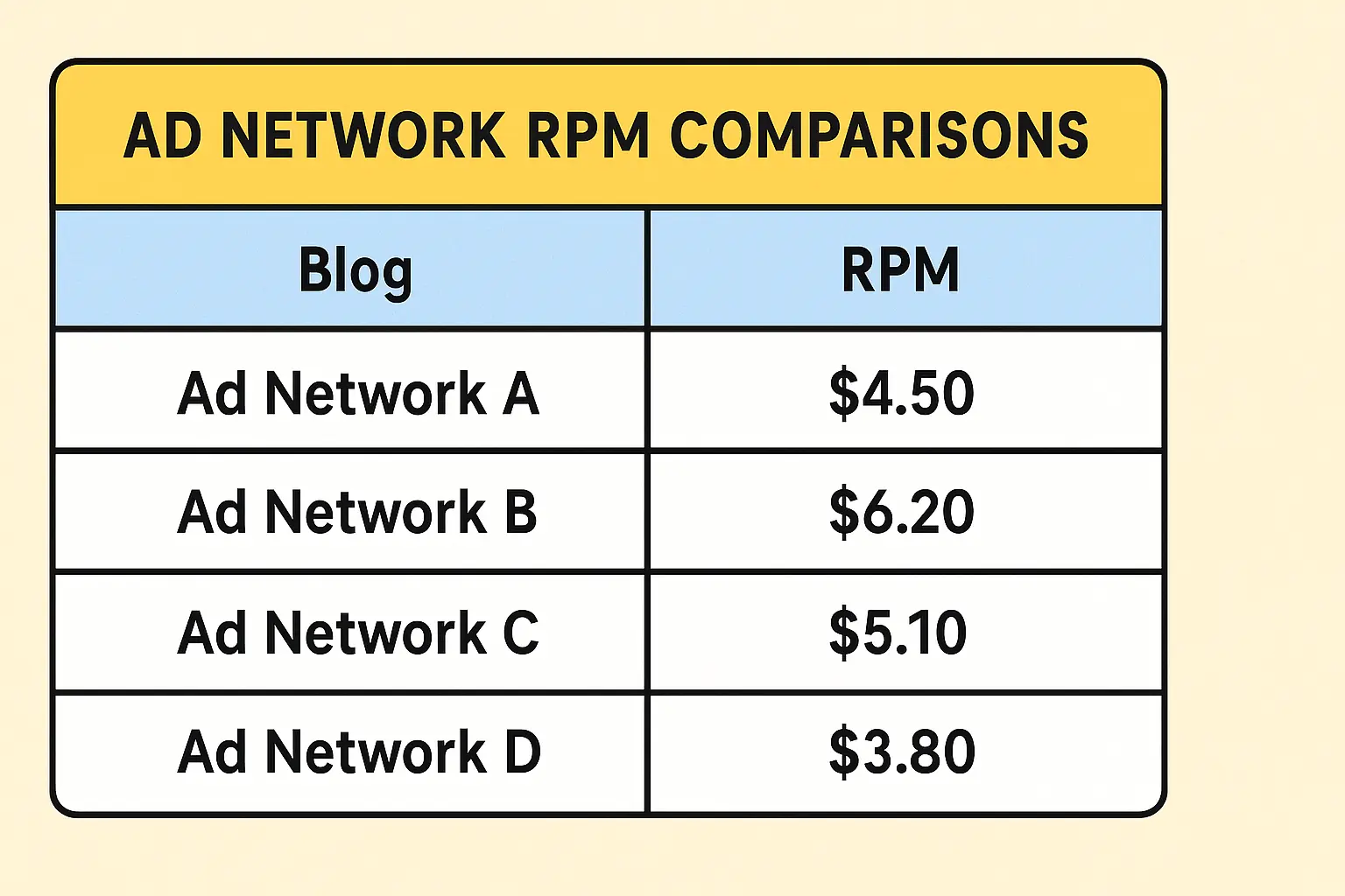 Ad network RPM comparison chart