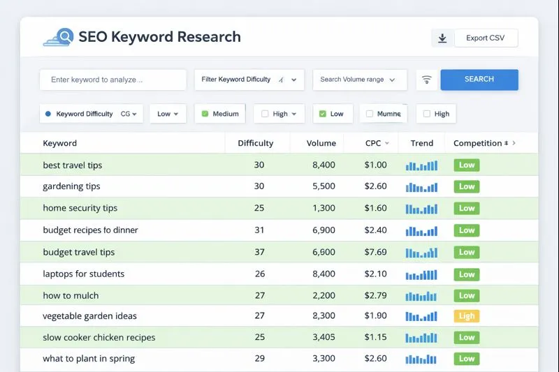 RankIQ SEO tool for low competition keyword research