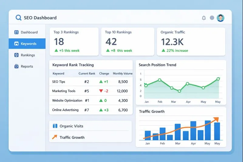 Ranktracker SEO tool dashboard for keyword rank tracking