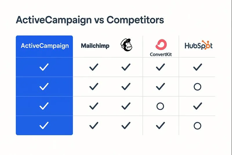 Visual comparison between ActiveCampaign and other email marketing tools