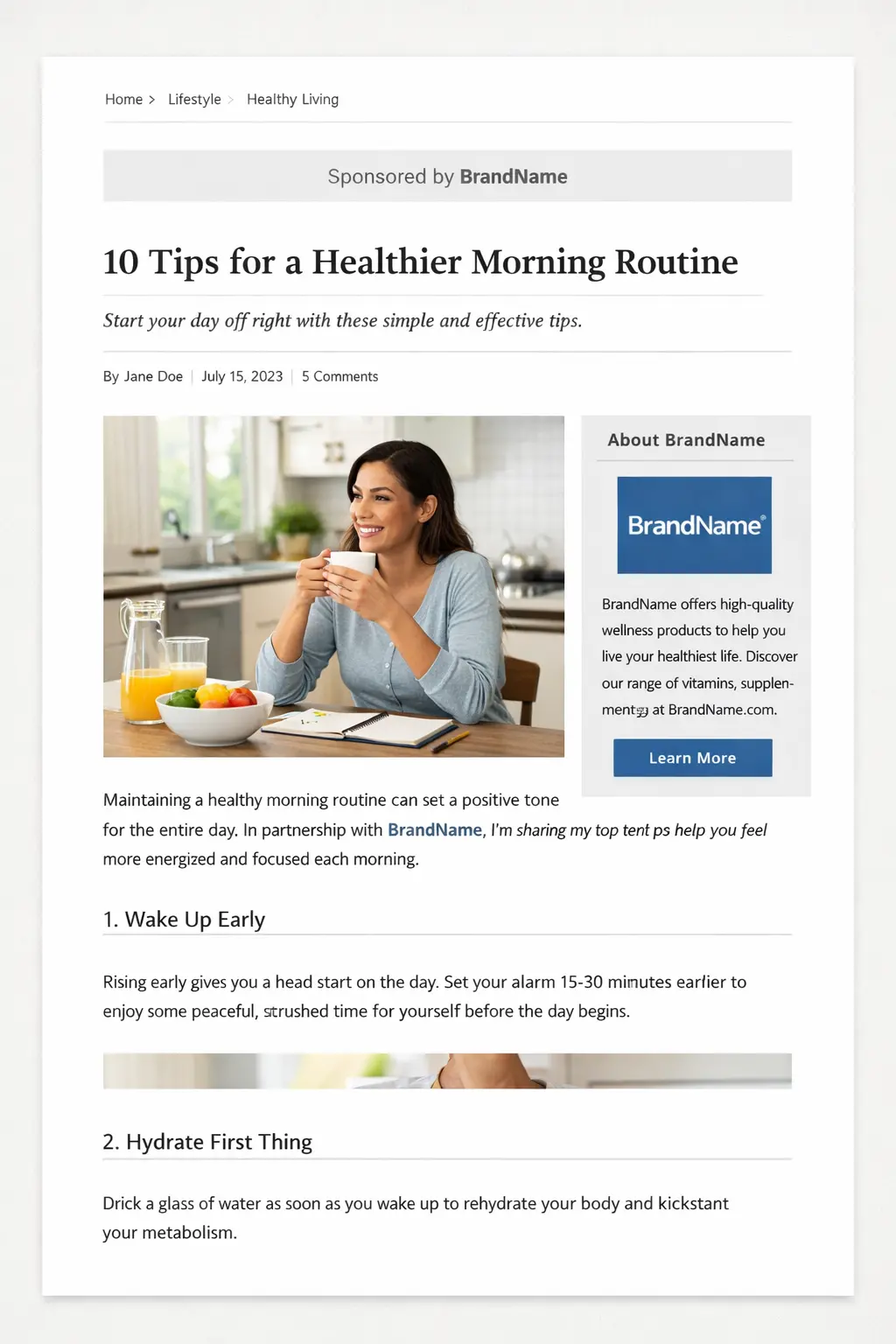 Example of sponsored blog post with clear disclosure and clean layout