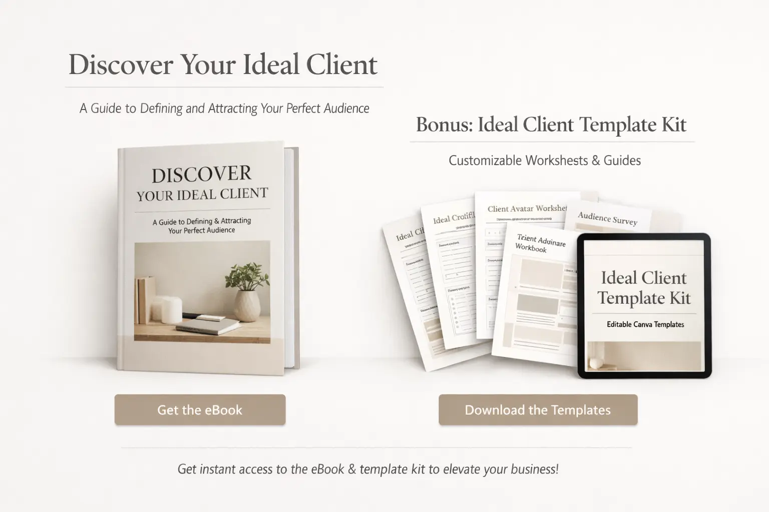 Small digital product such as an ebook and template displayed on blog landing page