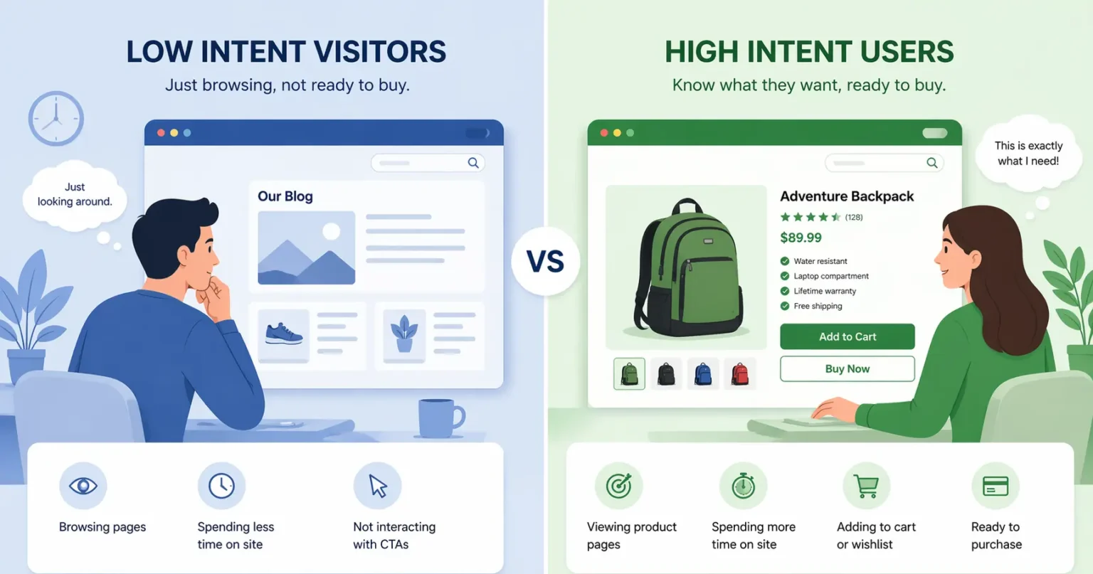 Low intent vs high intent website traffic comparison