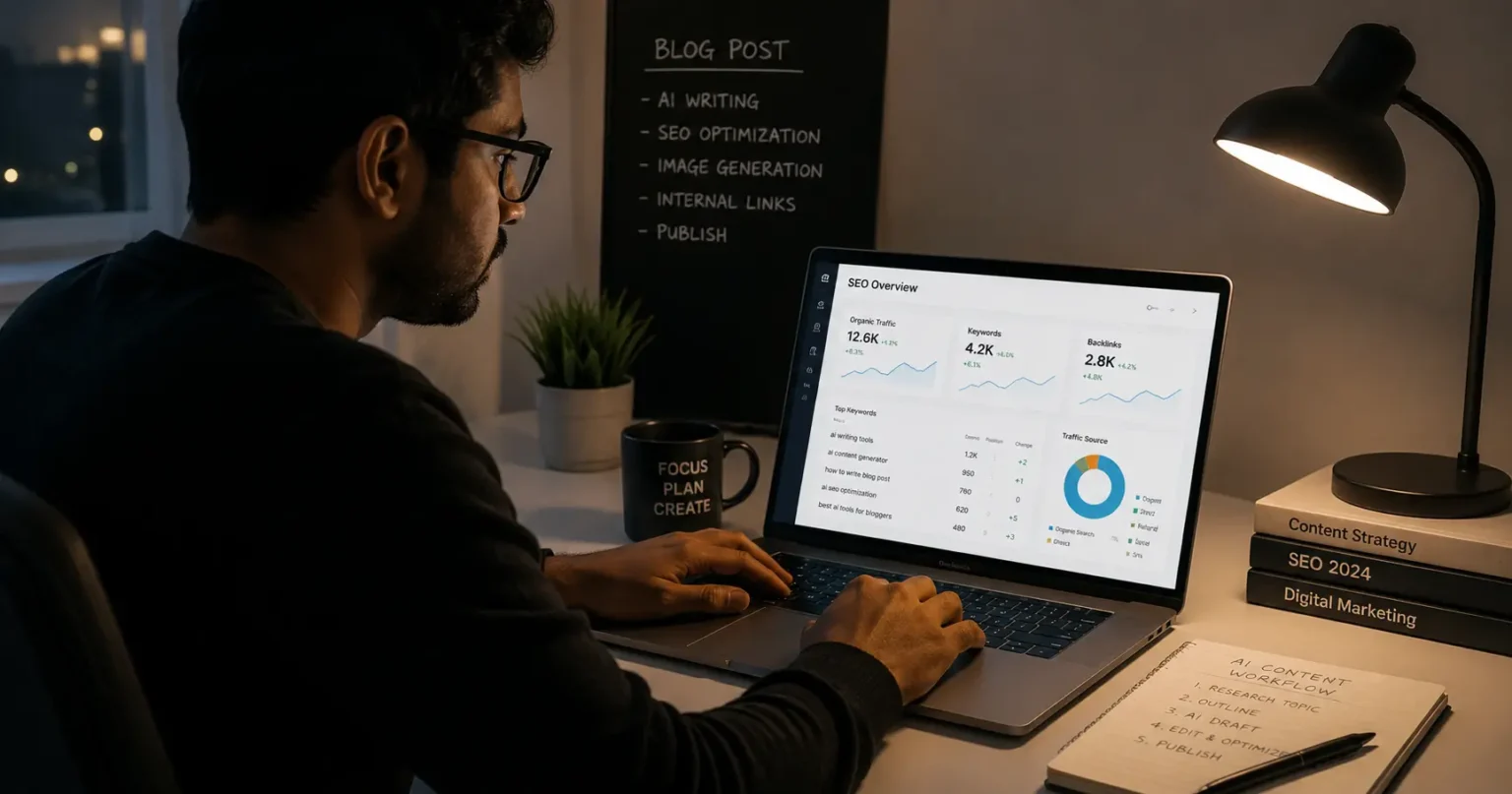 Blogger using AI tools for content creation
