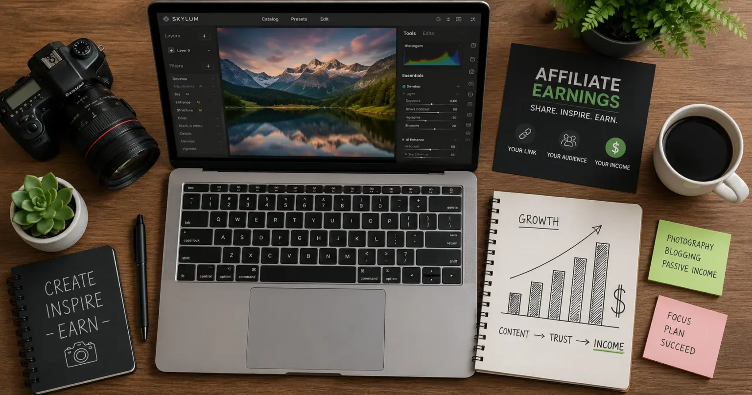 Photography affiliate marketing and commission earnings concept