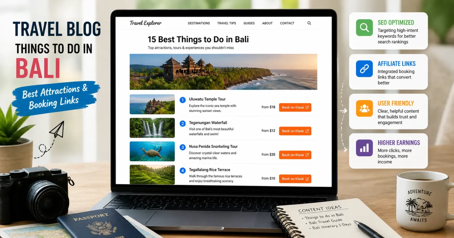 Travel blog with affiliate links