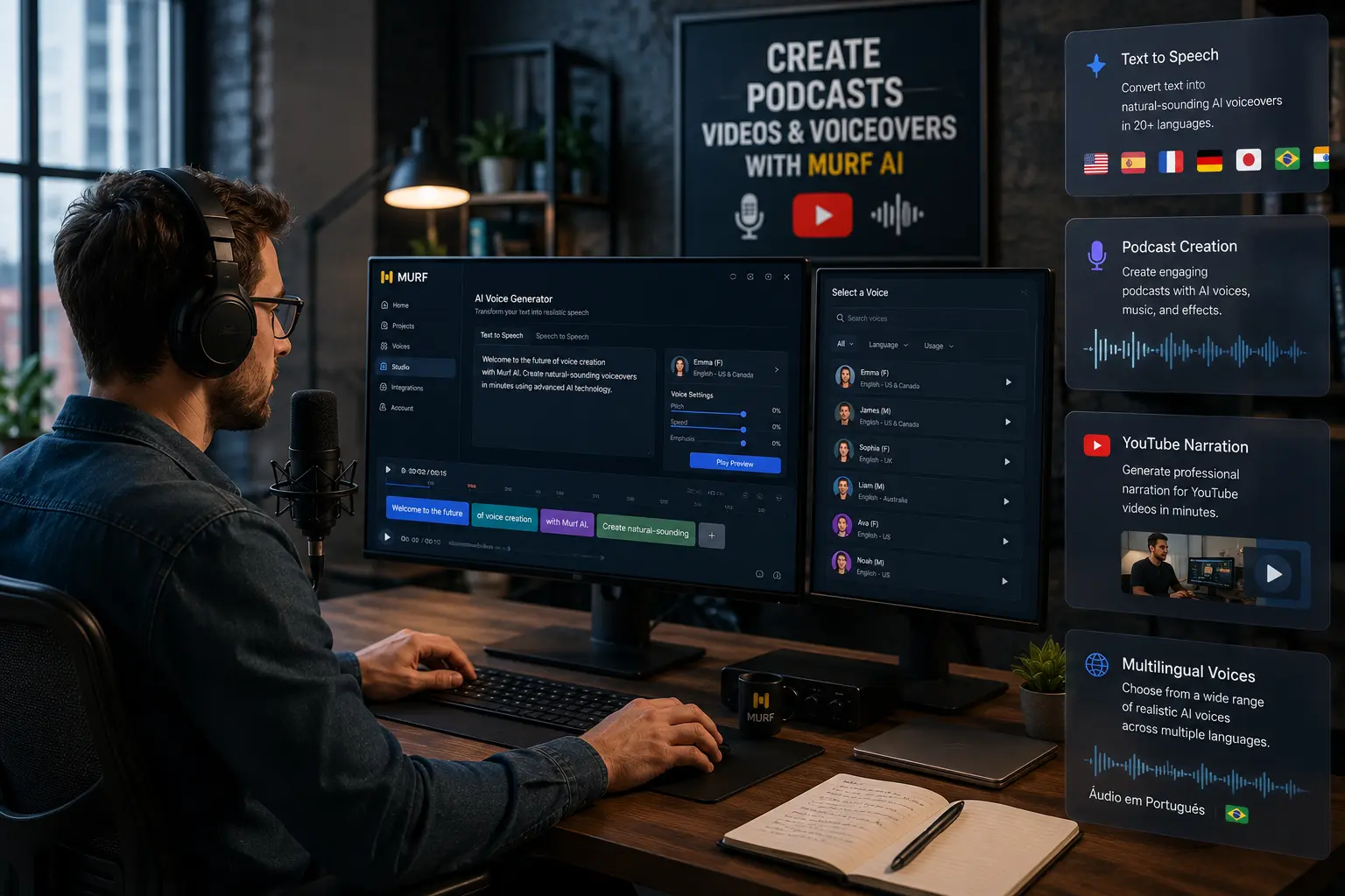 AI voice generation software used to create realistic voiceovers with Murf AI