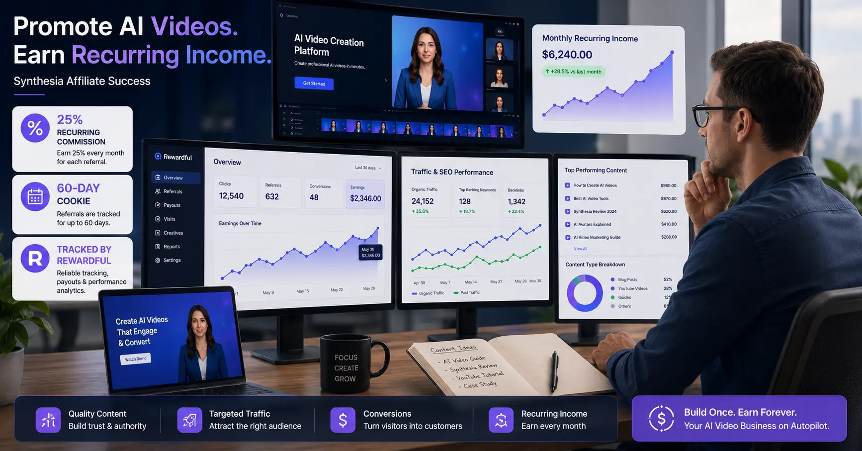 Affiliate marketer earning commissions by promoting AI software