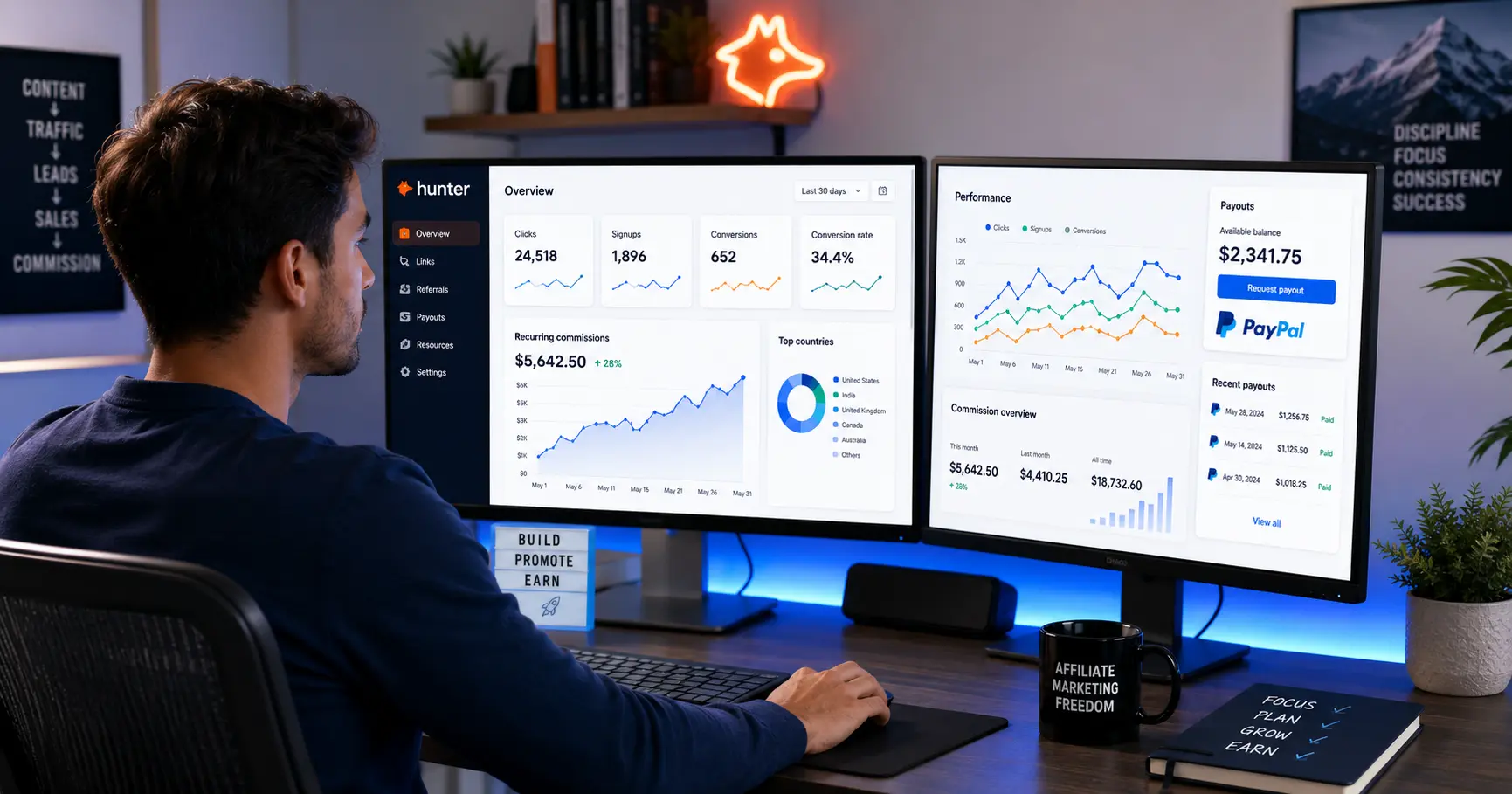 Hunter IO affiliate dashboard overview
