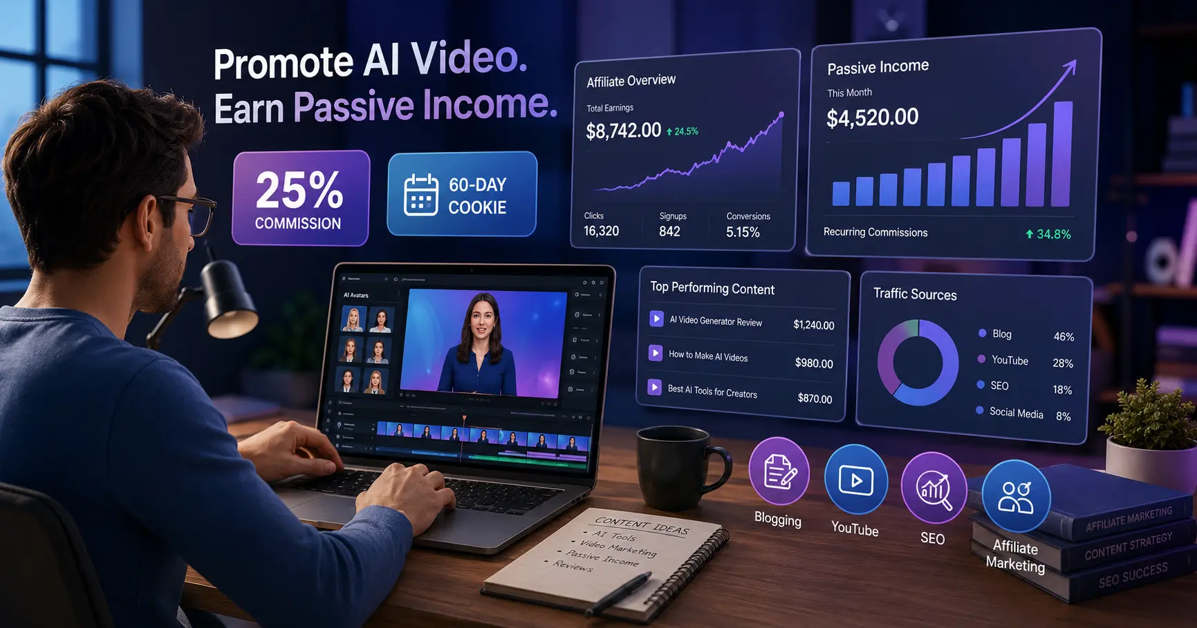 Synthesia Affiliate Program with 25 percent commission and AI video marketing