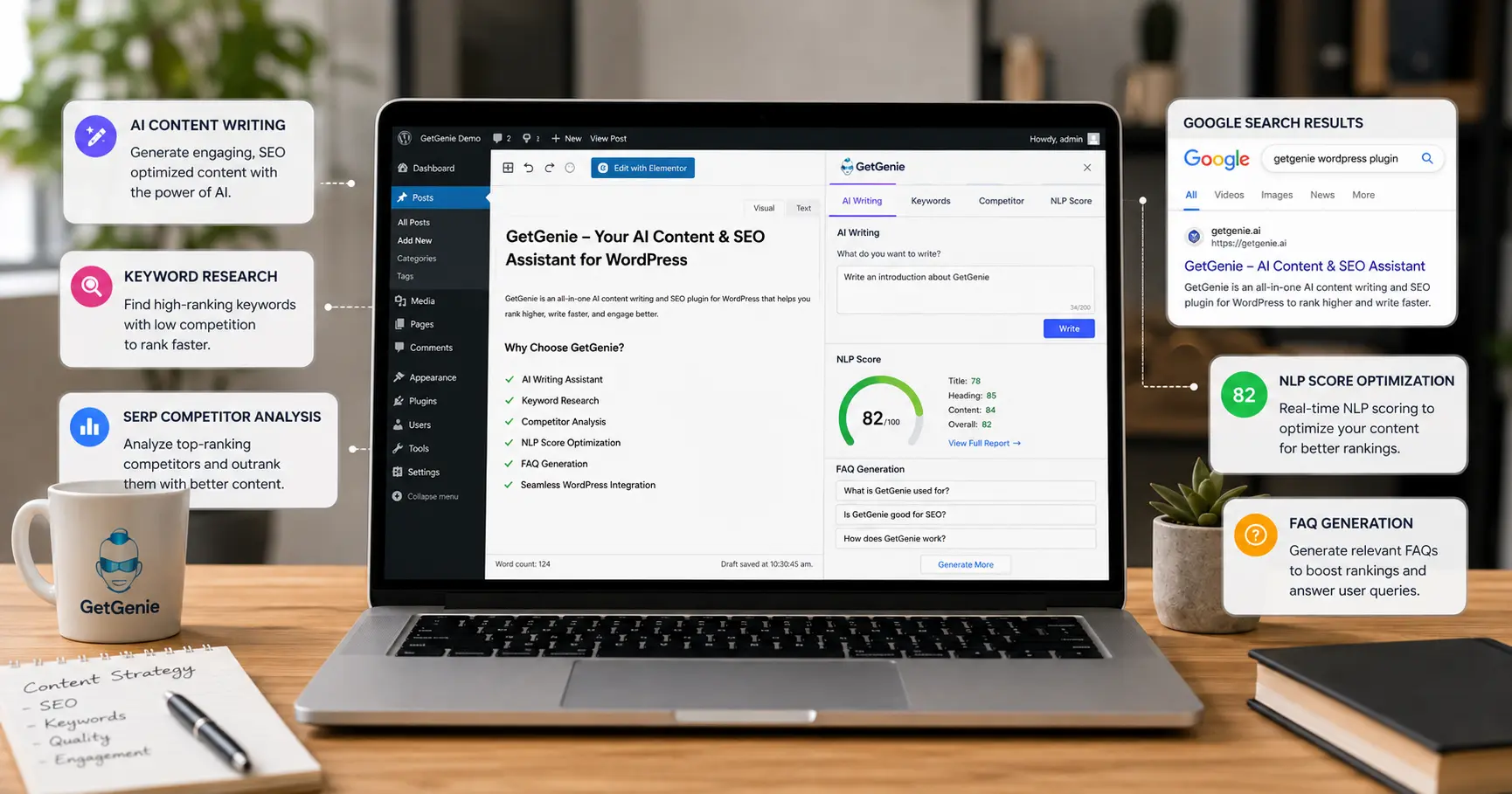 GetGenie AI writing and SEO assistant inside the WordPress editor