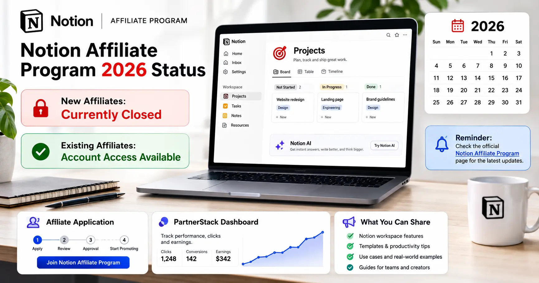Notion Affiliate Program 2026 status showing new affiliate applications closed