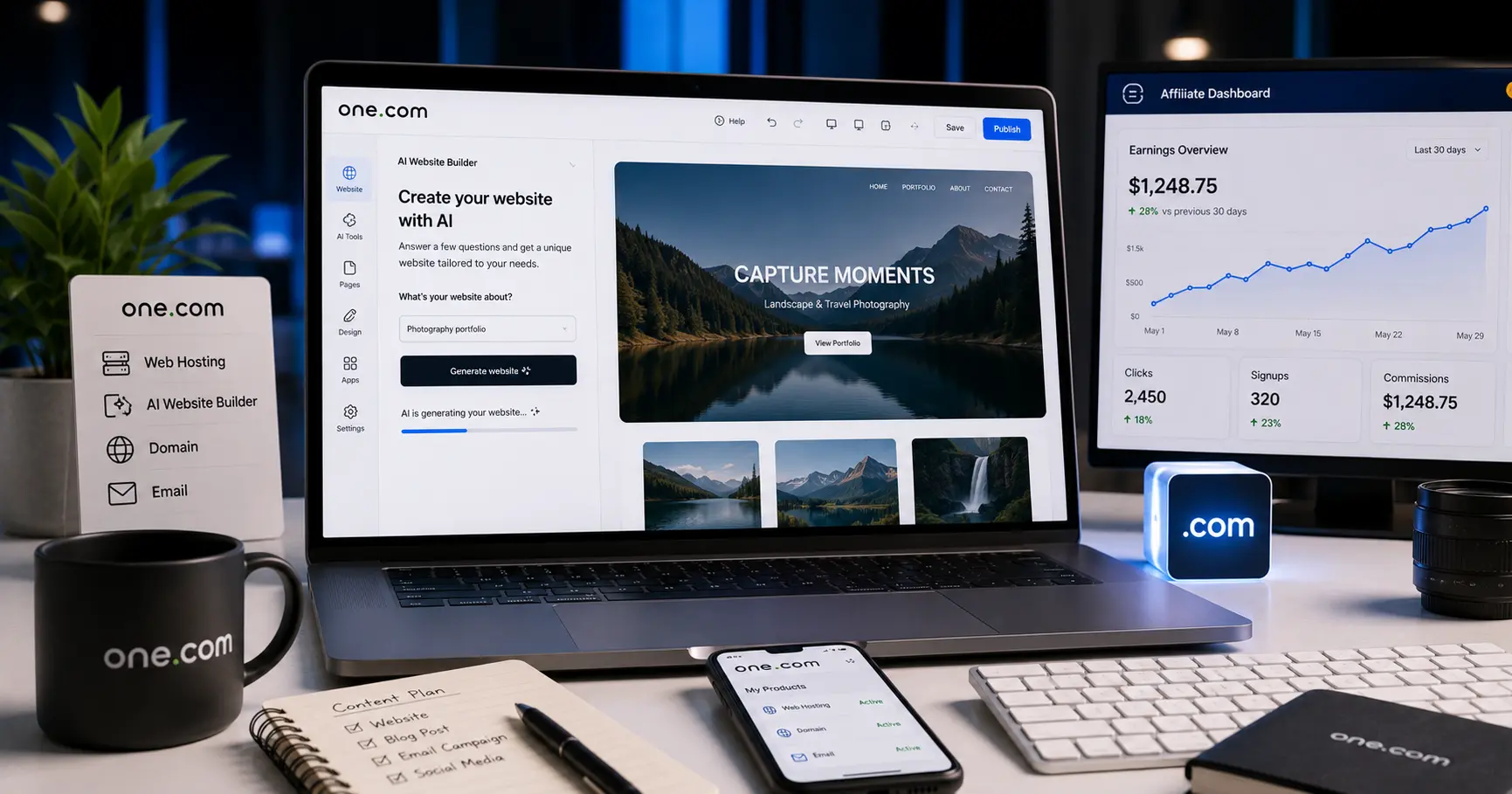 one.com AI Website Builder and website hosting affiliate promotion