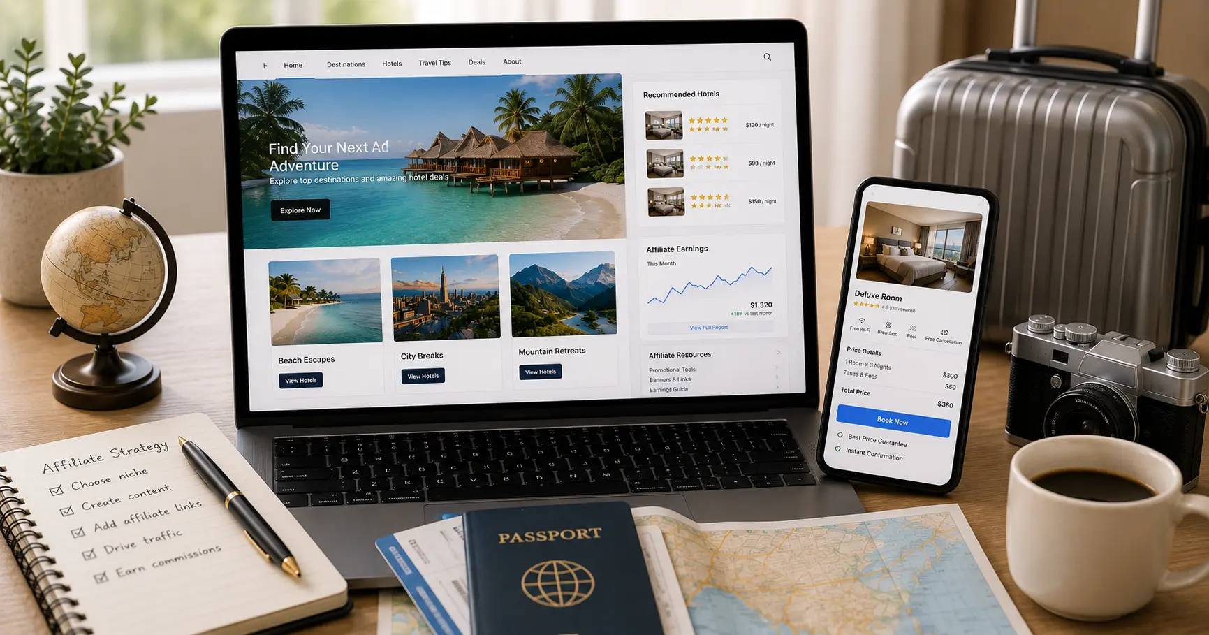 Travel affiliate marketing with hotel booking recommendations